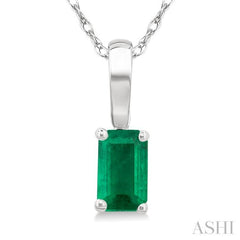 5X3 MM Octagon Shape Emerald Precious Solitaire Pendant With Chain in 14K White Gold 5X3 MM Octagon Shape Emerald Precious Solitaire Pendant With Chain in 14K White Gold