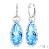 18X8 MM Pear Cut Blue Topaz and 5/8 Ctw Round Cut Diamond Halo Semi-Precious Earrings in 14K White Gold