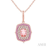 7x5 MM Oval Cut Morganite, 1.25 MM Pink Sapphire and 1/3 Ctw Round Cut Diamond Halo Precious and Semi-Precious Pendant With Chain in 14K Rose Gold
