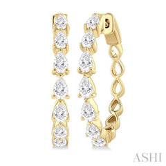 1 1/2 Ctw North-South Pear Shape Diamond Fashion Hoop Earring in 14K Yellow Gold 1 1/2 Ctw North-South Pear Shape Diamond Fashion Hoop Earring in 14K Yellow Gold