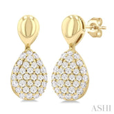 1/3 Ctw Pear Shape Mount Pave Set Single Cut Diamond Fashion Earrings in 10K Yellow Gold