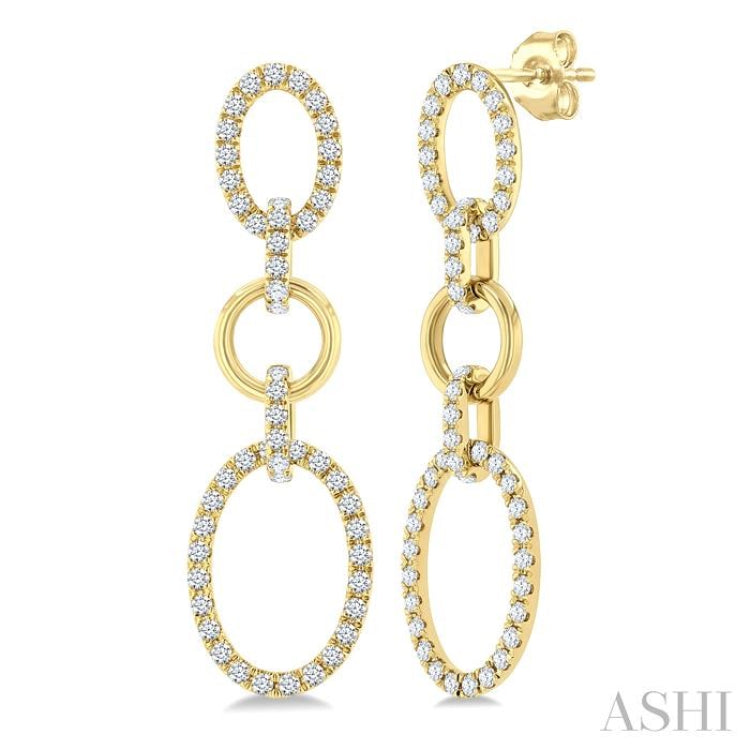 3/4 Ctw Open Window Oval Shape Link Round Cut Diamond Fashion Earrings in 14K Yellow Gold 3/4 Ctw Open Window Oval Shape Link Round Cut Diamond Fashion Earrings in 14K Yellow Gold