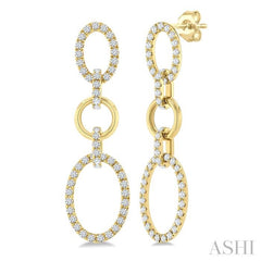 3/4 Ctw Open Window Oval Shape Link Round Cut Diamond Fashion Earrings in 14K Yellow Gold 3/4 Ctw Open Window Oval Shape Link Round Cut Diamond Fashion Earrings in 14K Yellow Gold