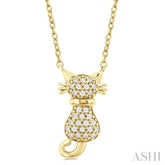 1/10 Ctw Cat Shape Petite Single Cut Diamond Fashion Pendant With Chain in 10K Yellow Gold