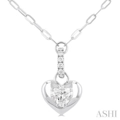 1/4 Ctw Dome Heart and Round Cut Diamond Fashion Pendant With Paper Clip Chain in 14K White Gold 1/4 Ctw Dome Heart and Round Cut Diamond Fashion Pendant With Paper Clip Chain in 14K White Gold