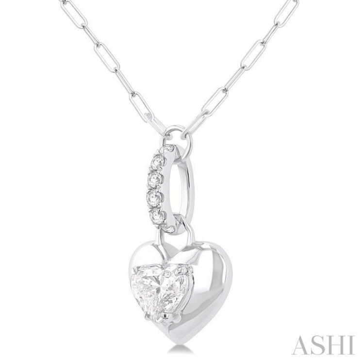 1/4 Ctw Dome Heart and Round Cut Diamond Fashion Pendant With Paper Clip Chain in 14K White Gold 1/4 Ctw Dome Heart and Round Cut Diamond Fashion Pendant With Paper Clip Chain in 14K White Gold