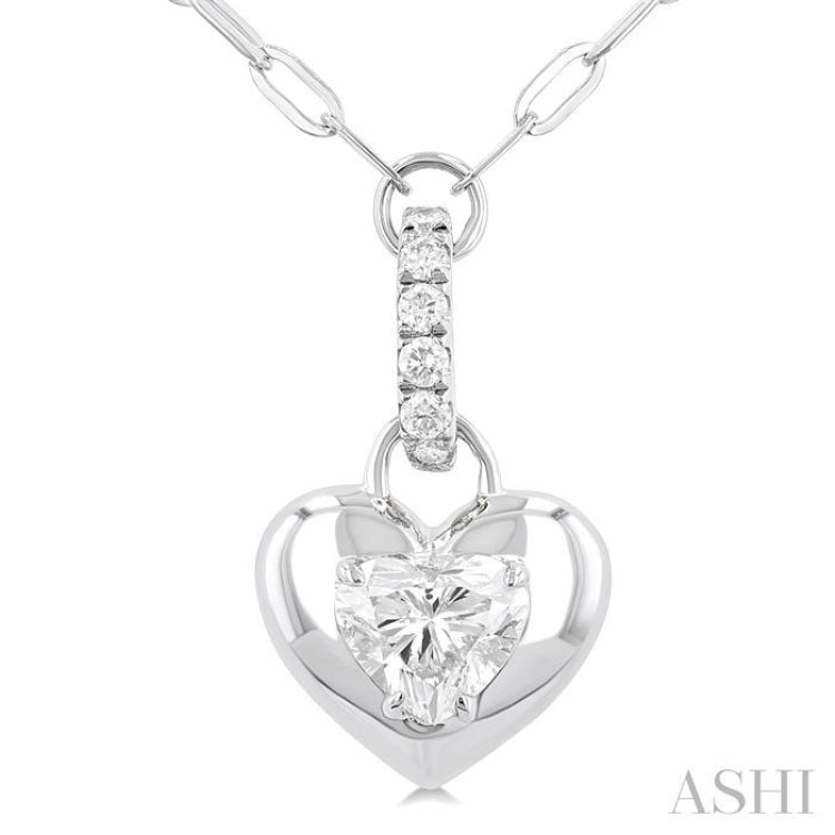 1/4 Ctw Dome Heart and Round Cut Diamond Fashion Pendant With Paper Clip Chain in 14K White Gold 1/4 Ctw Dome Heart and Round Cut Diamond Fashion Pendant With Paper Clip Chain in 14K White Gold