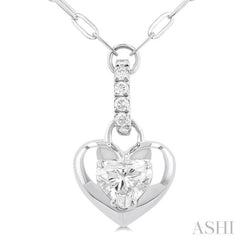 1/4 Ctw Dome Heart and Round Cut Diamond Fashion Pendant With Paper Clip Chain in 14K White Gold 1/4 Ctw Dome Heart and Round Cut Diamond Fashion Pendant With Paper Clip Chain in 14K White Gold