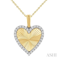 1/4 Ctw Fluted Texture Heart Round Cut Diamond Fashion Pendant With Chain in 14K Yellow and White Gold 1/4 Ctw Fluted Texture Heart Round Cut Diamond Fashion Pendant With Chain in 14K Yellow and White Gold