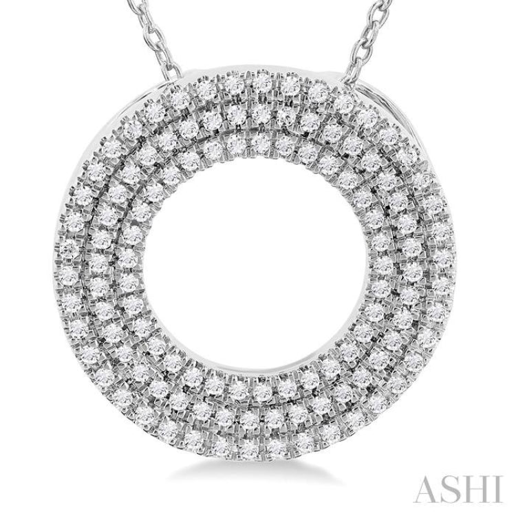 1/3 Ctw Circle Triple Row Round Cut Diamond Fashion Pendant With Chain in 10K White Gold 1/3 Ctw Circle Triple Row Round Cut Diamond Fashion Pendant With Chain in 10K White Gold