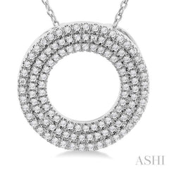 1/3 Ctw Circle Triple Row Round Cut Diamond Fashion Pendant With Chain in 10K White Gold 1/3 Ctw Circle Triple Row Round Cut Diamond Fashion Pendant With Chain in 10K White Gold