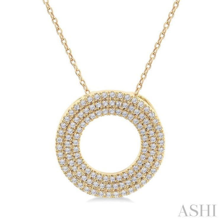 1/3 Ctw Circle Triple Row Round Cut Diamond Fashion Pendant With Chain in 10K Yellow Gold 1/3 Ctw Circle Triple Row Round Cut Diamond Fashion Pendant With Chain in 10K Yellow Gold