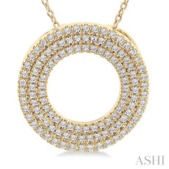 1/3 Ctw Circle Triple Row Round Cut Diamond Fashion Pendant With Chain in 10K Yellow Gold 1/3 Ctw Circle Triple Row Round Cut Diamond Fashion Pendant With Chain in 10K Yellow Gold