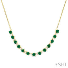3.5 MM Round Shape Emerald and 1/2 Ctw Round Cut Diamond Precious Tennis Necklace in 14K Yellow Gold 3.5 MM Round Shape Emerald and 1/2 Ctw Round Cut Diamond Precious Tennis Necklace in 14K Yellow Gold