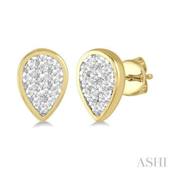 1/3 Ctw Pear Shape Lovebright Round Cut Diamond Bezel Stud Earring in 14K Yellow and White Gold 1/3 Ctw Pear Shape Lovebright Round Cut Diamond Bezel Stud Earring in 14K Yellow and White Gold