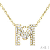 1/6 Ctw Bubble Accent Initial 'M' Round Cut Diamond Fashion Pendant With Chain in 10K Yellow Gold