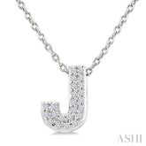 1/10 Ctw Initial 'J' Round Cut Diamond Fashion Pendant With Chain in 10K White Gold