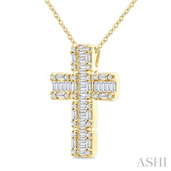 1 Ctw Fusion Baguette and Round Cut Diamond Cross Fashion Pendant With Chain in 14K Yellow Gold 1 Ctw Fusion Baguette and Round Cut Diamond Cross Fashion Pendant With Chain in 14K Yellow Gold