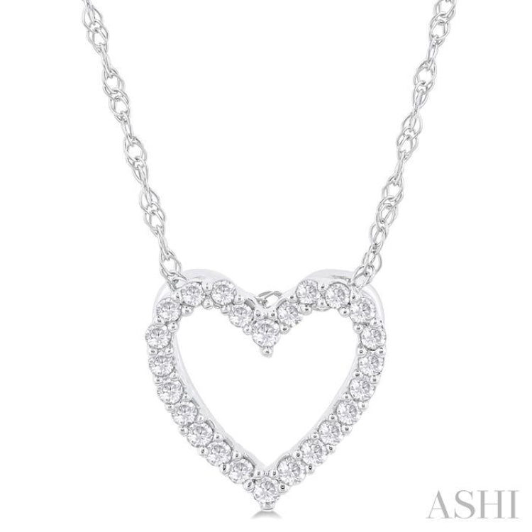 1/10 Ctw Heart Shape Round Cut Diamond Pendant With Chain in 10K White Gold 1/10 Ctw Heart Shape Round Cut Diamond Pendant With Chain in 10K White Gold