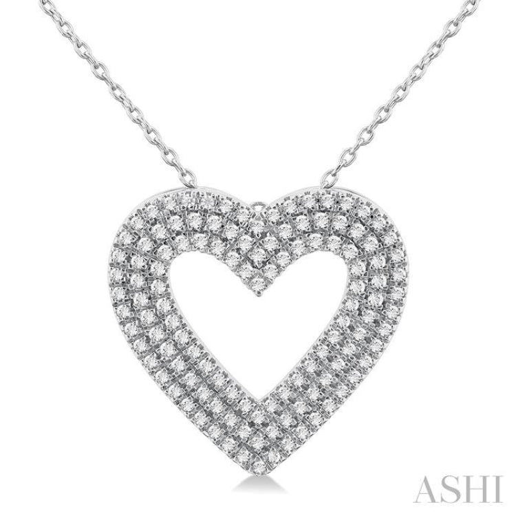 3/8 Ctw Heart Shape Triple Row Round Cut Diamond Fashion Pendant With Chain in 10K White Gold 3/8 Ctw Heart Shape Triple Row Round Cut Diamond Fashion Pendant With Chain in 10K White Gold