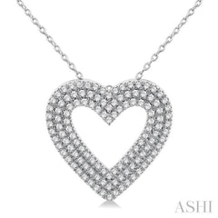 3/8 Ctw Heart Shape Triple Row Round Cut Diamond Fashion Pendant With Chain in 10K White Gold 3/8 Ctw Heart Shape Triple Row Round Cut Diamond Fashion Pendant With Chain in 10K White Gold