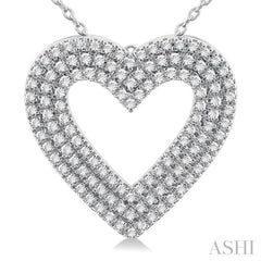 3/8 Ctw Heart Shape Triple Row Round Cut Diamond Fashion Pendant With Chain in 10K White Gold 3/8 Ctw Heart Shape Triple Row Round Cut Diamond Fashion Pendant With Chain in 10K White Gold