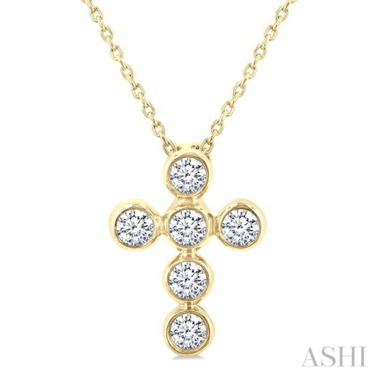 1/4 Ctw Round Cut Diamond 6-Stone Bezel Set Cross Pendant With Chain in 14K Yellow Gold 1/4 Ctw Round Cut Diamond 6-Stone Bezel Set Cross Pendant With Chain in 14K Yellow Gold