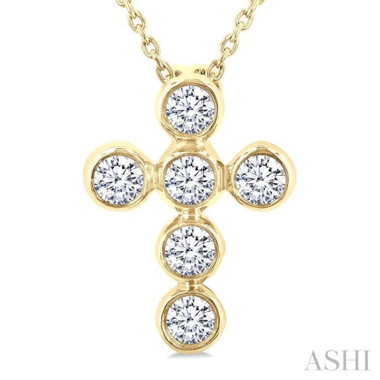 1/4 Ctw Round Cut Diamond 6-Stone Bezel Set Cross Pendant With Chain in 14K Yellow Gold 1/4 Ctw Round Cut Diamond 6-Stone Bezel Set Cross Pendant With Chain in 14K Yellow Gold