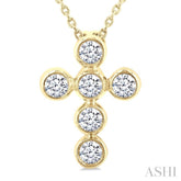 1/4 Ctw Round Cut Diamond 6-Stone Bezel Set Cross Pendant With Chain in 14K Yellow Gold
