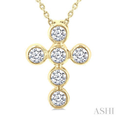 1/4 Ctw Round Cut Diamond 6-Stone Bezel Set Cross Pendant With Chain in 14K Yellow Gold 1/4 Ctw Round Cut Diamond 6-Stone Bezel Set Cross Pendant With Chain in 14K Yellow Gold