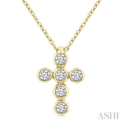 1/6 Ctw Round Cut Diamond 6-Stone Bezel Set Cross Pendant With Chain in 14K Yellow Gold 1/6 Ctw Round Cut Diamond 6-Stone Bezel Set Cross Pendant With Chain in 14K Yellow Gold