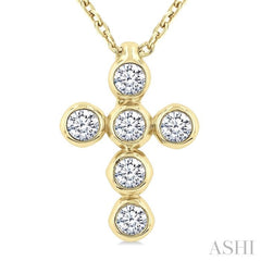 1/6 Ctw Round Cut Diamond 6-Stone Bezel Set Cross Pendant With Chain in 14K Yellow Gold 1/6 Ctw Round Cut Diamond 6-Stone Bezel Set Cross Pendant With Chain in 14K Yellow Gold