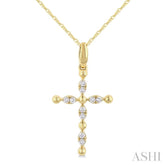 1/20 Ctw Cross Marquise and Ball Bead Motif Round Cut Diamond Fashion Pendant With Chain in 10K Yellow Gold