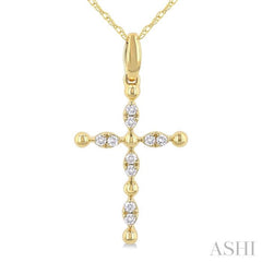 1/20 Ctw Cross Marquise and Ball Bead Motif Round Cut Diamond Fashion Pendant With Chain in 10K Yellow Gold 1/20 Ctw Cross Marquise and Ball Bead Motif Round Cut Diamond Fashion Pendant With Chain in 10K Yellow Gold