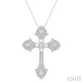 1/4 Ctw Cross Round Cut Diamond Fashion Pendant With Chain in 14K White Gold
