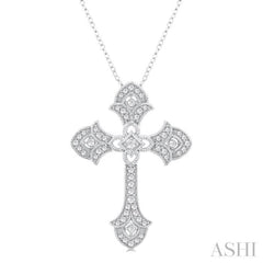 1/4 Ctw Cross Round Cut Diamond Fashion Pendant With Chain in 14K White Gold 1/4 Ctw Cross Round Cut Diamond Fashion Pendant With Chain in 14K White Gold