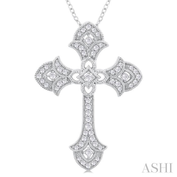 1/4 Ctw Cross Round Cut Diamond Fashion Pendant With Chain in 14K White Gold 1/4 Ctw Cross Round Cut Diamond Fashion Pendant With Chain in 14K White Gold