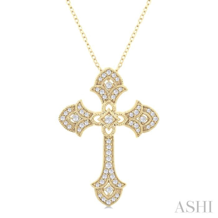 1/4 Ctw Cross Round Cut Diamond Fashion Pendant With Chain in 14K Yellow Gold 1/4 Ctw Cross Round Cut Diamond Fashion Pendant With Chain in 14K Yellow Gold