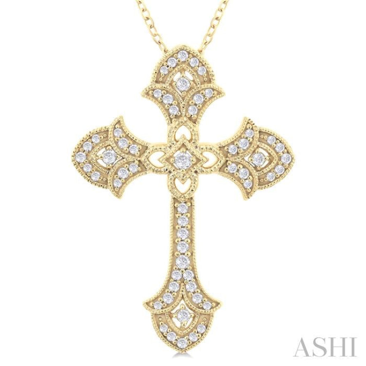 1/4 Ctw Cross Round Cut Diamond Fashion Pendant With Chain in 14K Yellow Gold 1/4 Ctw Cross Round Cut Diamond Fashion Pendant With Chain in 14K Yellow Gold