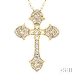 1/4 Ctw Cross Round Cut Diamond Fashion Pendant With Chain in 14K Yellow Gold 1/4 Ctw Cross Round Cut Diamond Fashion Pendant With Chain in 14K Yellow Gold