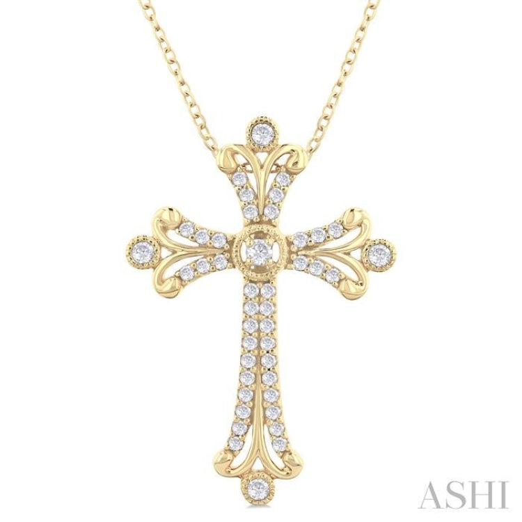 1/3 Ctw Cross Round Cut Diamond Fashion Pendant With Chain in 14K Yellow Gold 1/3 Ctw Cross Round Cut Diamond Fashion Pendant With Chain in 14K Yellow Gold