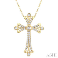 1/3 Ctw Cross Round Cut Diamond Fashion Pendant With Chain in 14K Yellow Gold 1/3 Ctw Cross Round Cut Diamond Fashion Pendant With Chain in 14K Yellow Gold