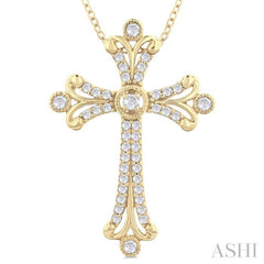 1/3 Ctw Cross Round Cut Diamond Fashion Pendant With Chain in 14K Yellow Gold 1/3 Ctw Cross Round Cut Diamond Fashion Pendant With Chain in 14K Yellow Gold