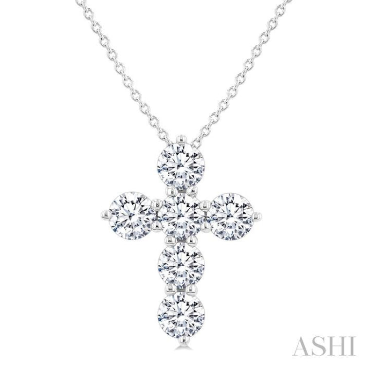 1 1/2 Ctw Round Cut Diamond Christian Cross 6-Stone Fashion Pendant With Chain in 14K White Gold 1 1/2 Ctw Round Cut Diamond Christian Cross 6-Stone Fashion Pendant With Chain in 14K White Gold