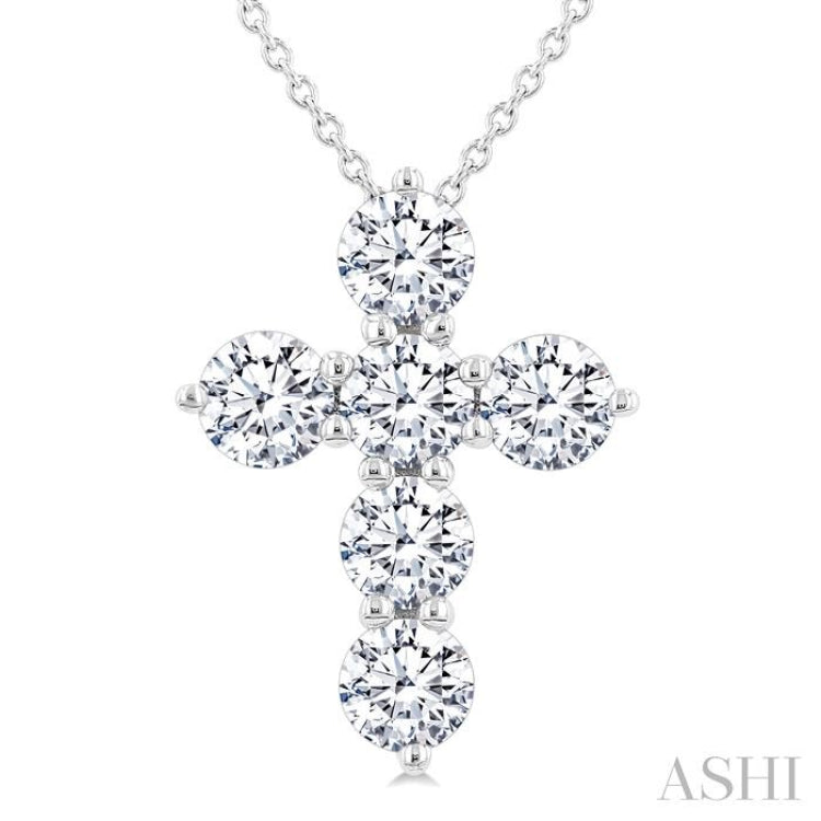 1 1/2 Ctw Round Cut Diamond Christian Cross 6-Stone Fashion Pendant With Chain in 14K White Gold 1 1/2 Ctw Round Cut Diamond Christian Cross 6-Stone Fashion Pendant With Chain in 14K White Gold