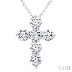 1 1/2 Ctw Round Cut Diamond Christian Cross 6-Stone Fashion Pendant With Chain in 14K White Gold 1 1/2 Ctw Round Cut Diamond Christian Cross 6-Stone Fashion Pendant With Chain in 14K White Gold