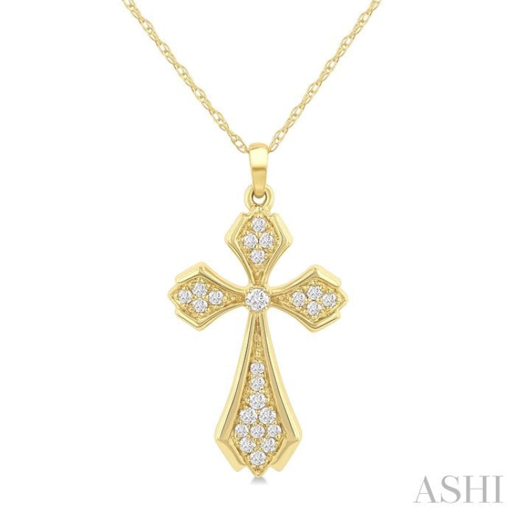 1/6 Ctw Cross Round Cut Diamond Fashion Pendant With Chain in 10K Yellow Gold 1/6 Ctw Cross Round Cut Diamond Fashion Pendant With Chain in 10K Yellow Gold