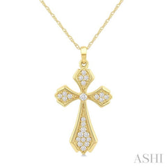1/6 Ctw Cross Round Cut Diamond Fashion Pendant With Chain in 10K Yellow Gold 1/6 Ctw Cross Round Cut Diamond Fashion Pendant With Chain in 10K Yellow Gold