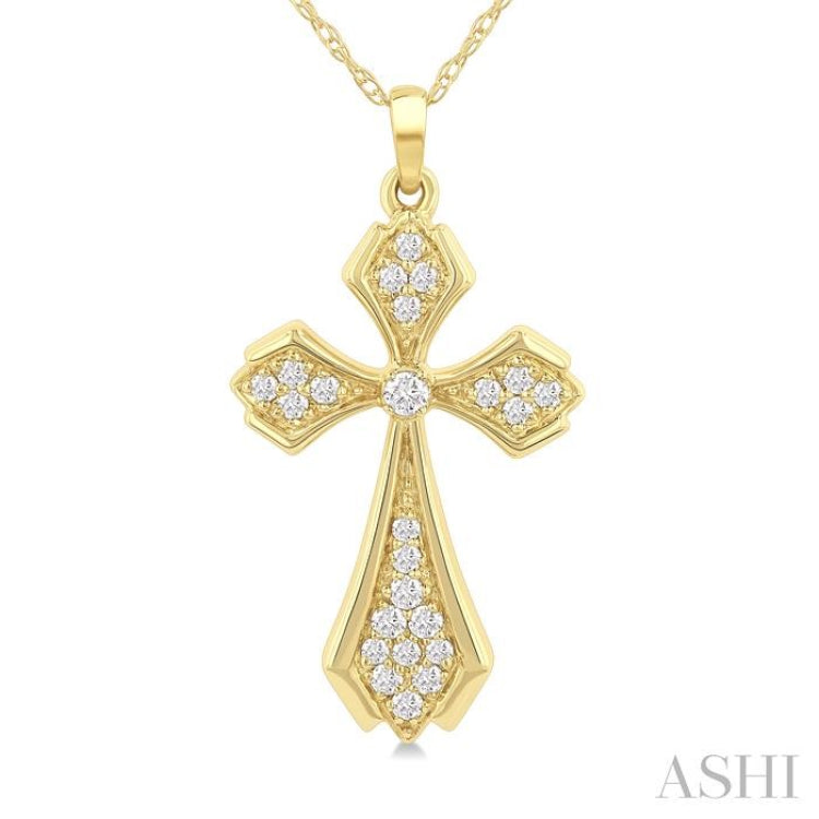 1/6 Ctw Cross Round Cut Diamond Fashion Pendant With Chain in 10K Yellow Gold 1/6 Ctw Cross Round Cut Diamond Fashion Pendant With Chain in 10K Yellow Gold