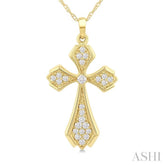 1/6 Ctw Cross Round Cut Diamond Fashion Pendant With Chain in 10K Yellow Gold